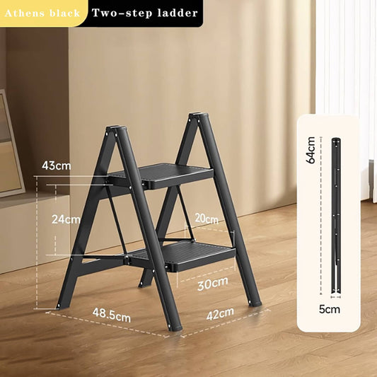 Solid Spare Stepladder, 2 Tiers, Foldable, Aluminum, Wide, Lightweight, Compact, Ladder