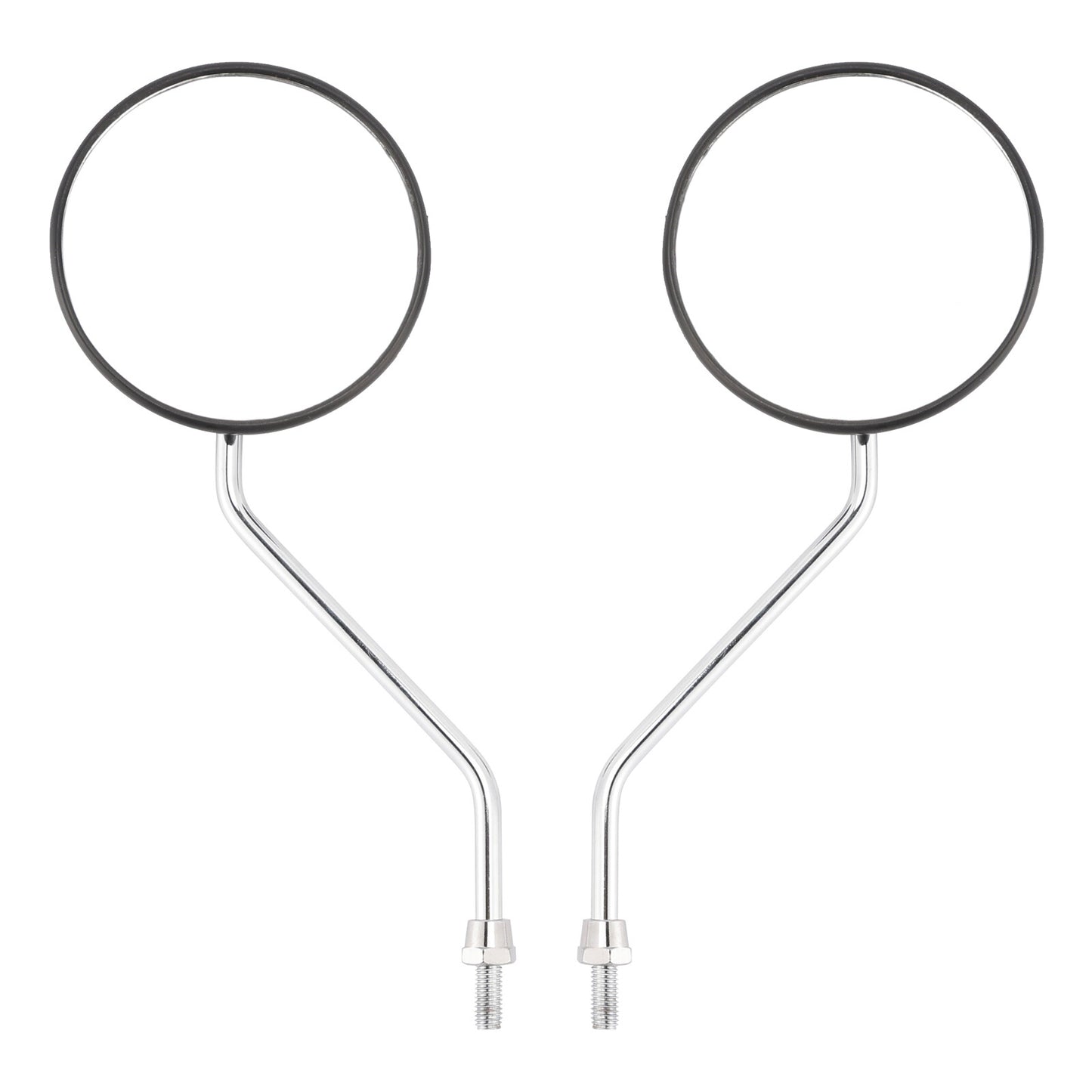 Set of 2 Universal Black Round Motorcycle Scooter Mirrors - 8mm - Chrome Stem