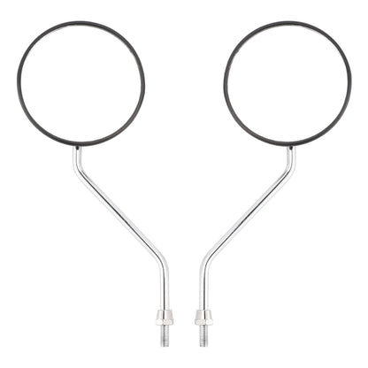 Set of 2 Universal Black Round Motorcycle Scooter Mirrors - 8mm - Chrome Stem