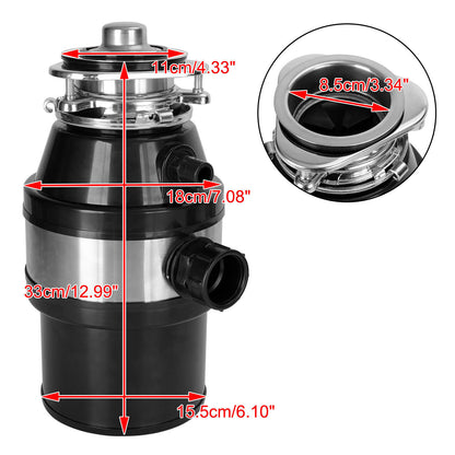Garbage Disposal 3/4 HP 2800 RPM Under Sink Kitchen Food Waste w/ Plug