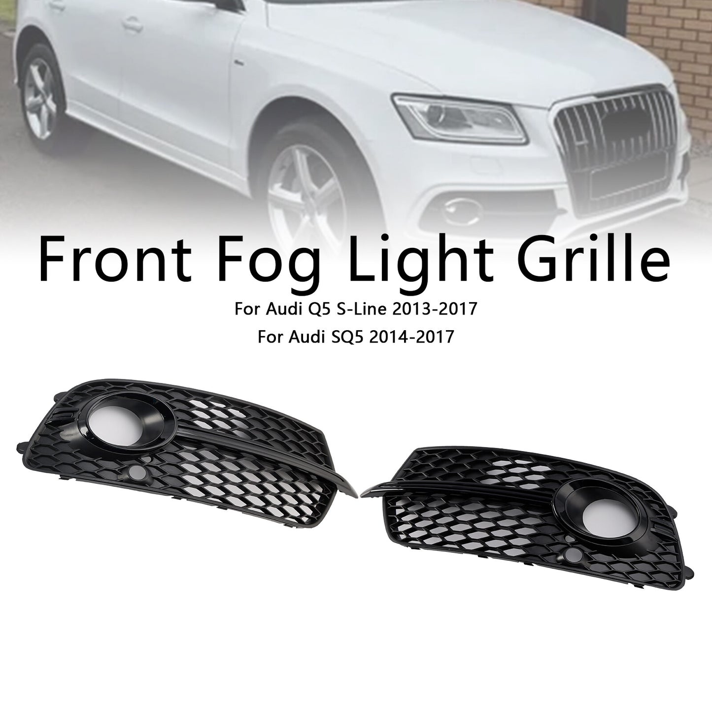 Front Bumper Fog Light Grill Grille Fit Audi Q5 S-Line SQ5 2013~2017 Black
