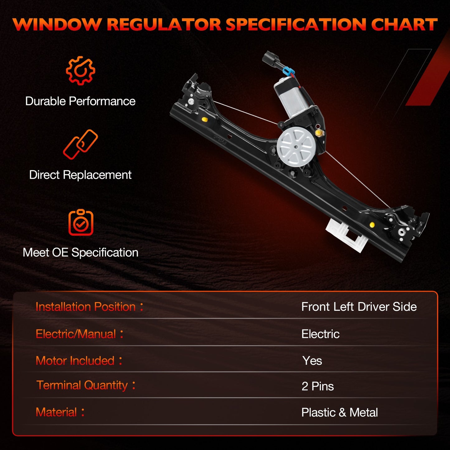 For 2012-2019 Fiat 500 Front Left Power Window Regulator w/ Motor Assy 751-648