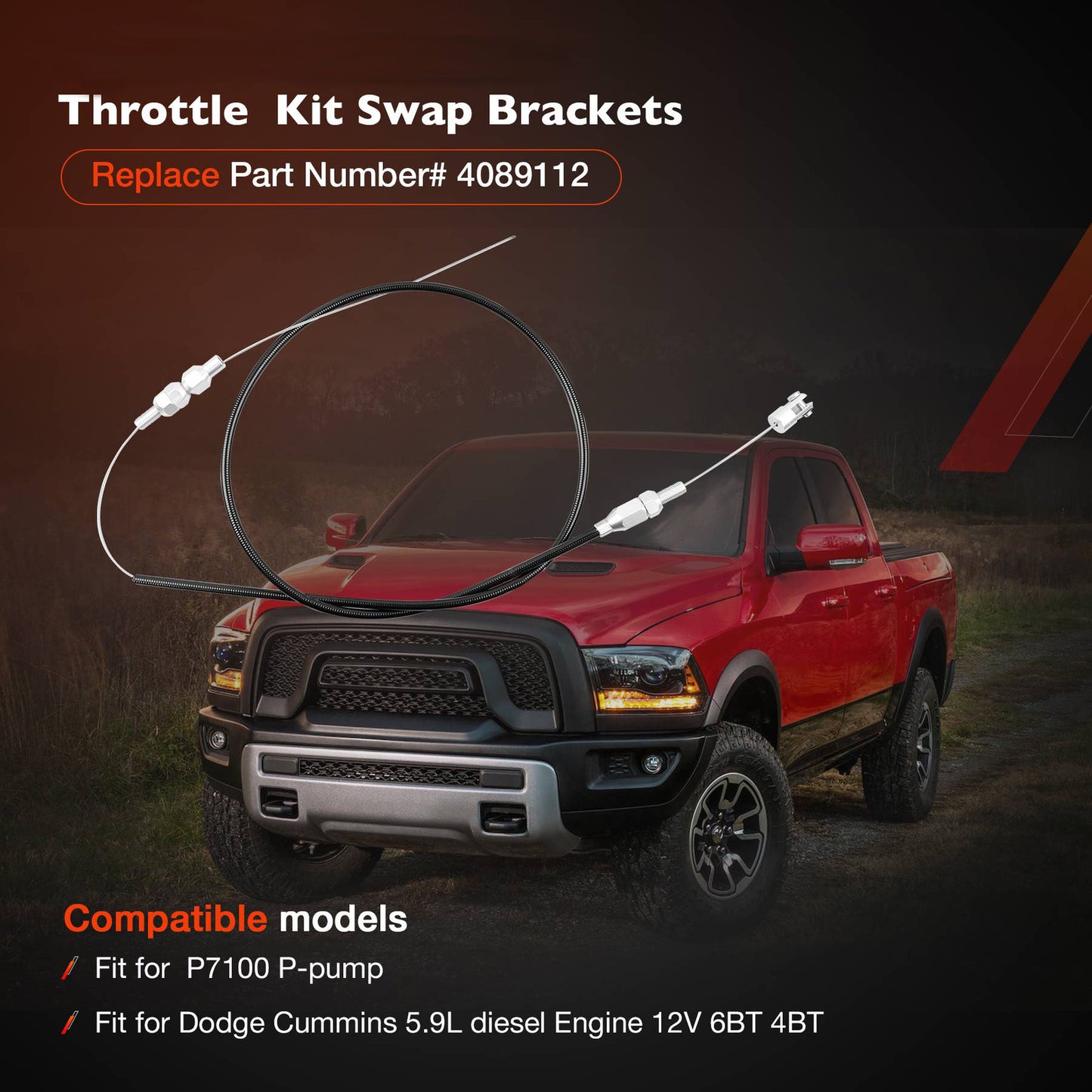 P7100 Throttle Swap Kit w/ 60" Adjustable Cable Mounting Brackets Return Springs