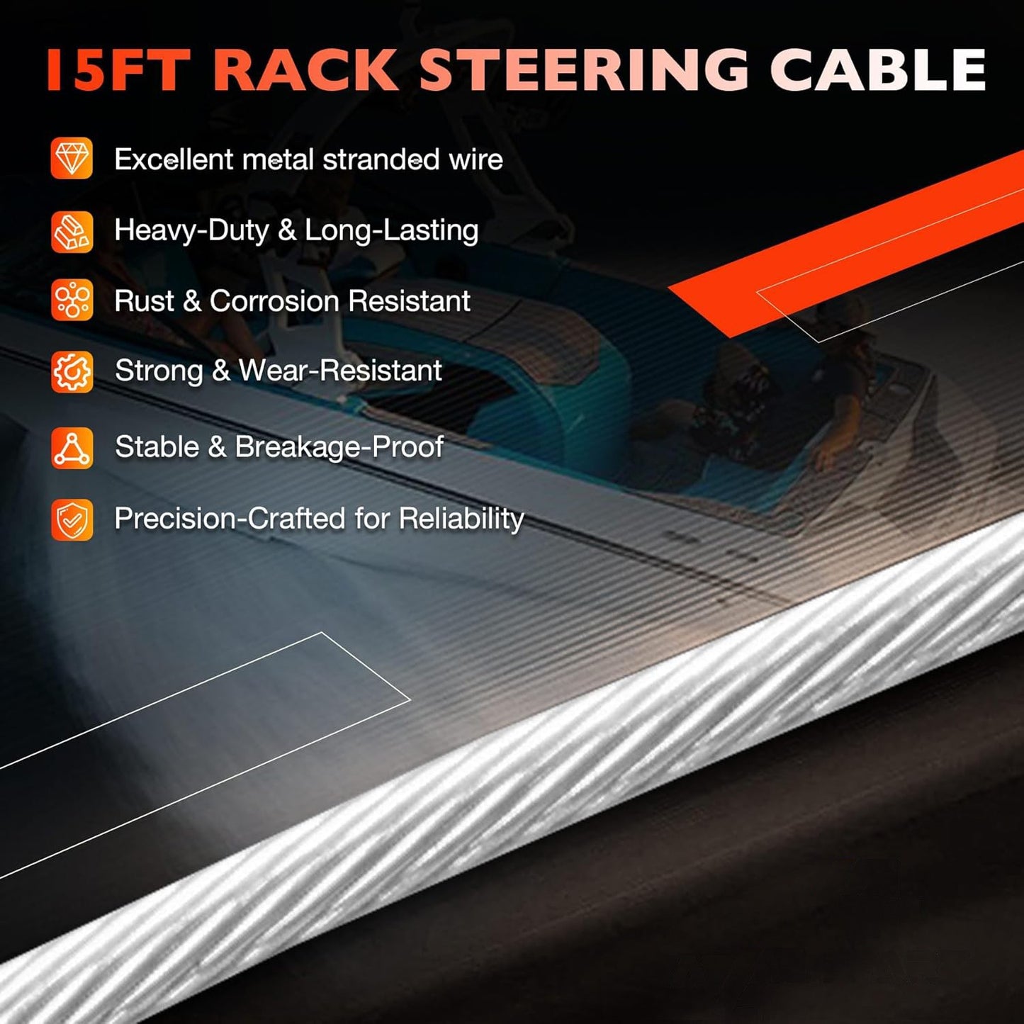 15 FT Back Mount Steering Cable Kit SS14115 For Seastar Teleflex Rack Steering
