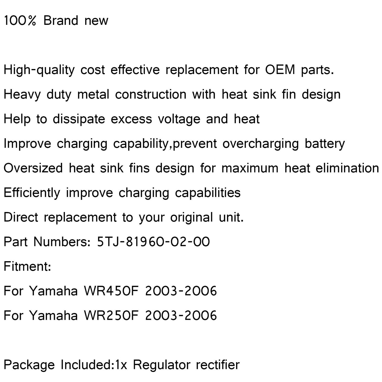 Regulator Rectifier Fit For Yamaha WR250F WR450F 2003-2006 5TJ-81960-02-00
