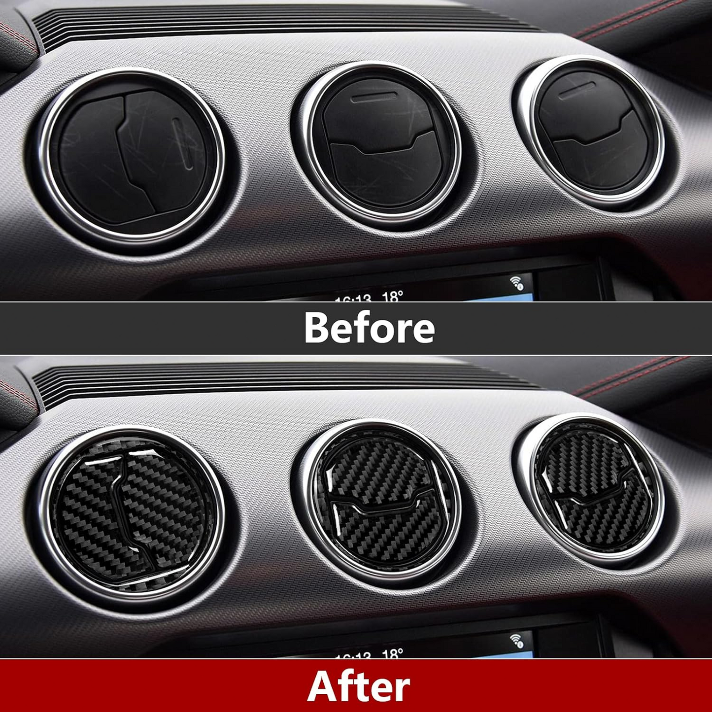 Real Carbon Fiber Interior Air Vent Outlet Cover Trim For Ford Mustang 2015-2020