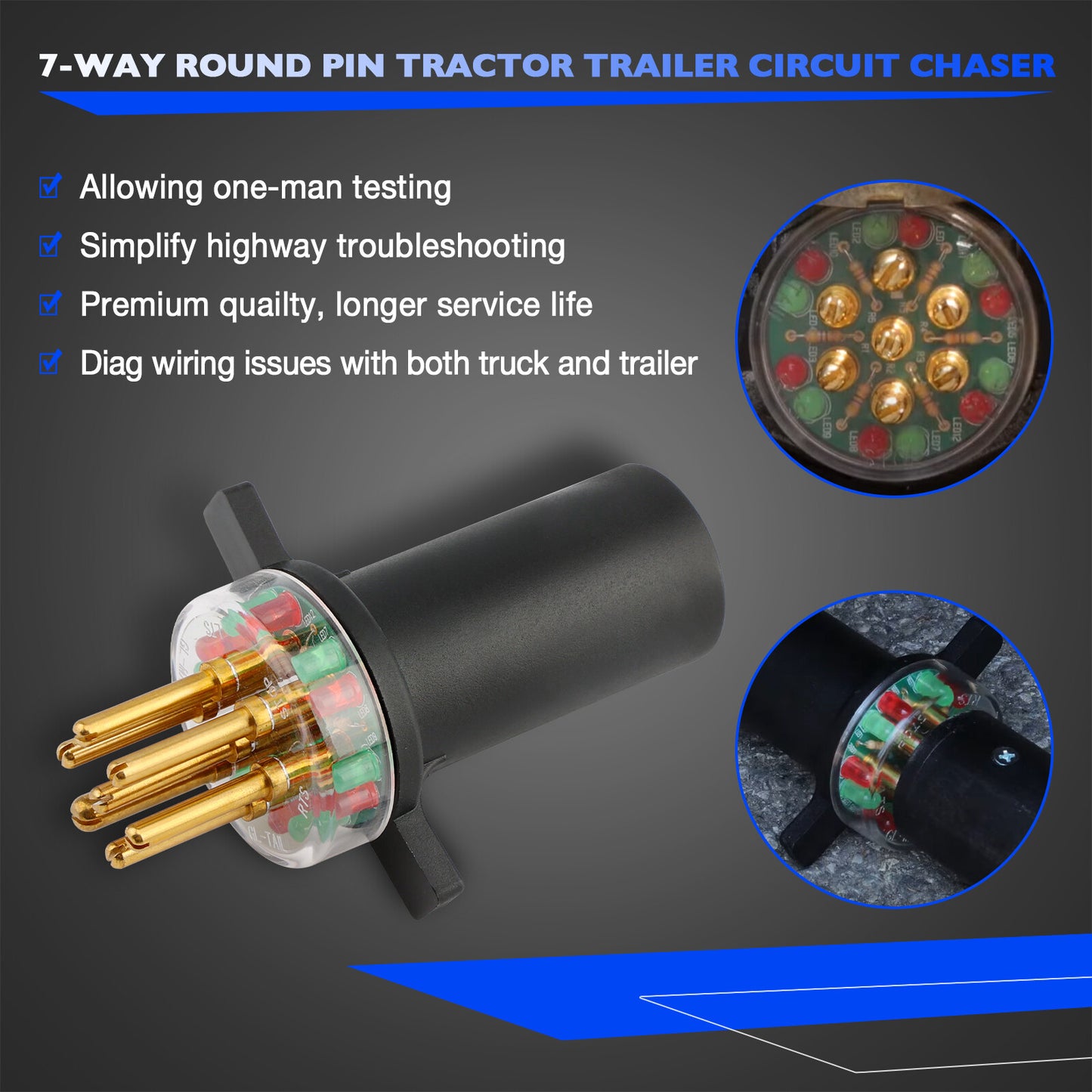 7-Way Round Pin Tractor Trailer Light Circuit Testers For IPA 7865L Connector