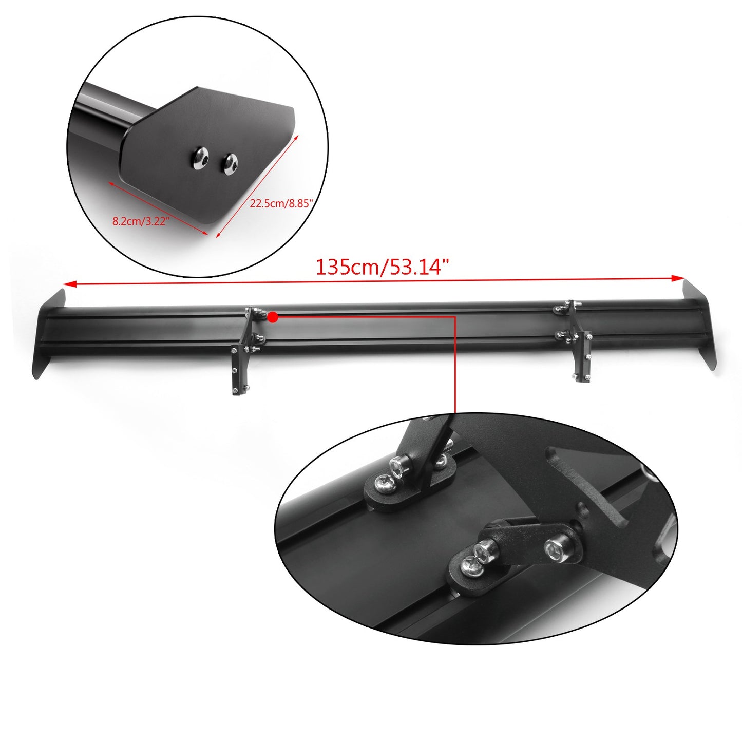 Adjust 53" No Drilling GT Rear Truck Wing Racingpoiler Aluminum Universal BLK
