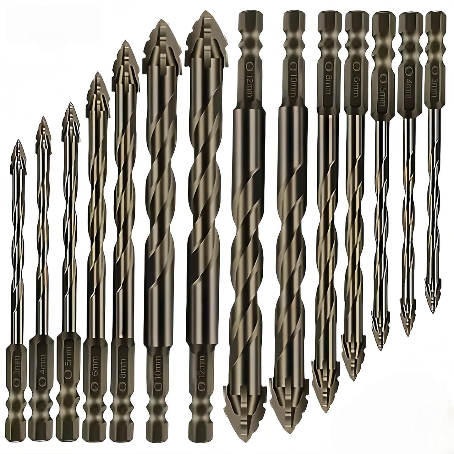 14x Carbide Drill Bit 3-12mm 4-Flute Sawtooth Eccentric Drill Bit for Tile Glass