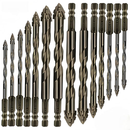 14x Carbide Drill Bit 3-12mm 4-Flute Sawtooth Eccentric Drill Bit for Tile Glass