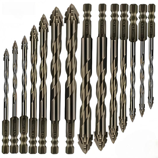 14x Carbide Drill Bit 3-12mm 4-Flute Sawtooth Eccentric Drill Bit for Tile Glass