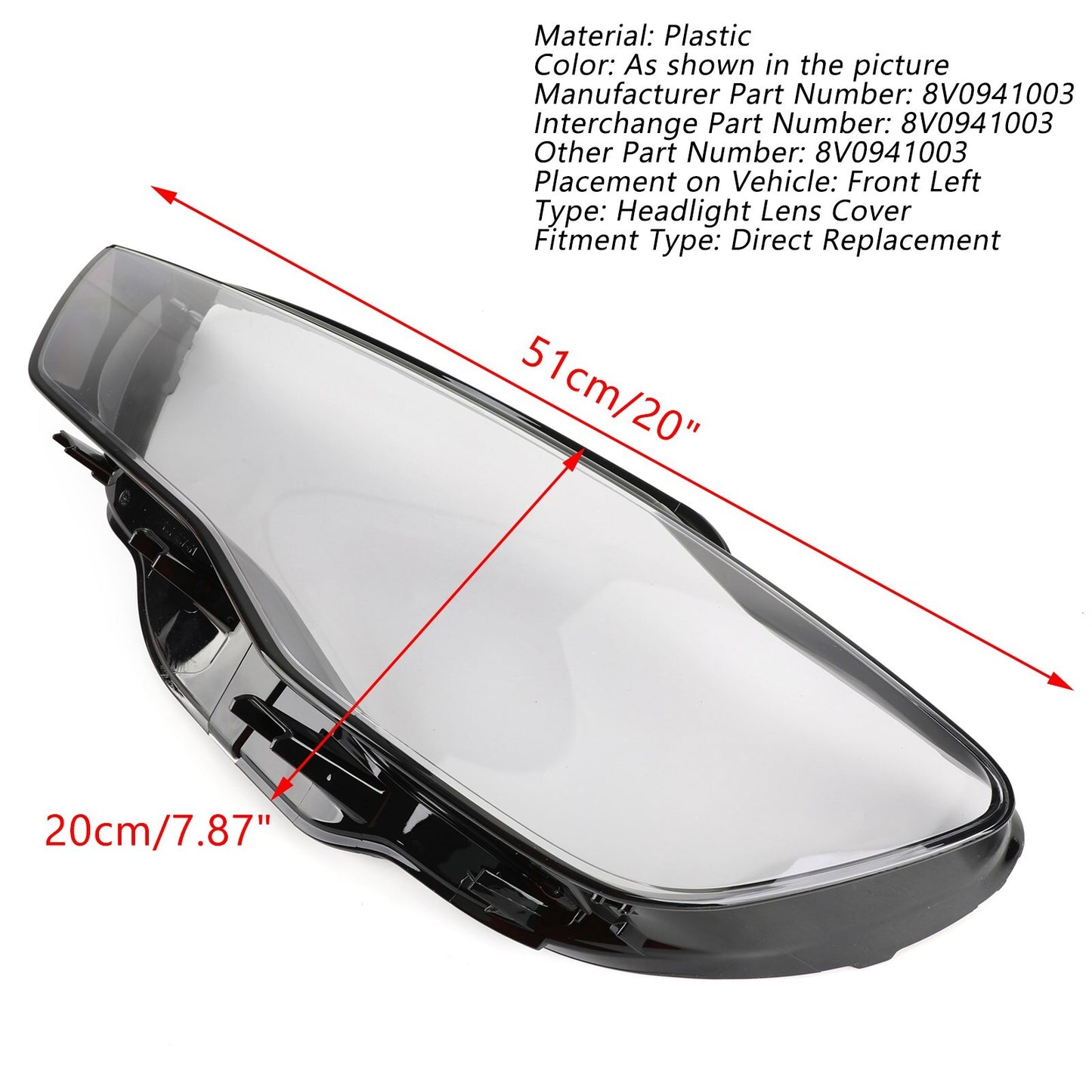 Headlight Cover Headlamp Lens Left For Audi A3 2013-2016 Clear