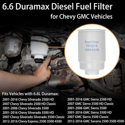 6.6L Duramax Engine Fuel Filter Kit For 01-16 Chevy Silverado GMC Sierra TP3018
