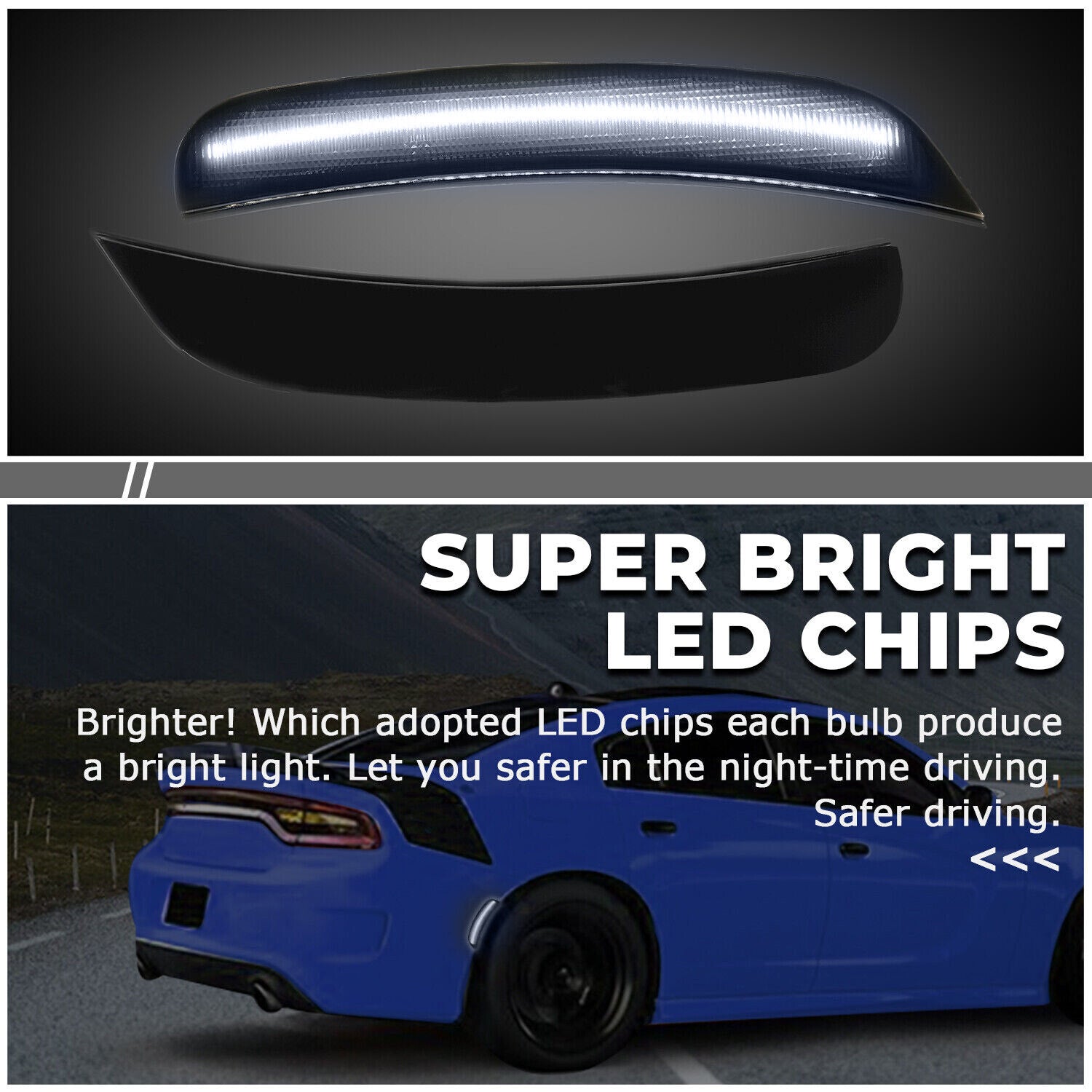 Solid Spare For 2015-2022 2023 Dodge Charger R/T SXT 4X Smoke Bumper LED Side Marker Lights