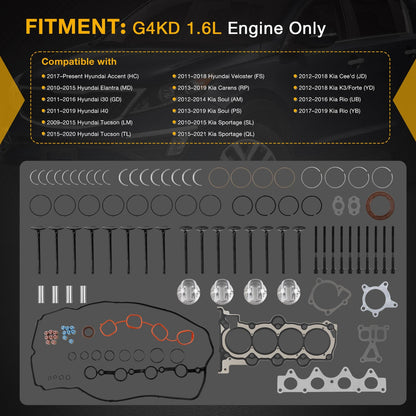 G4FD 1.6L Engine Rebuild Overhaul Kit Pistons & Rings Kit For Hyundai Kia Soul
