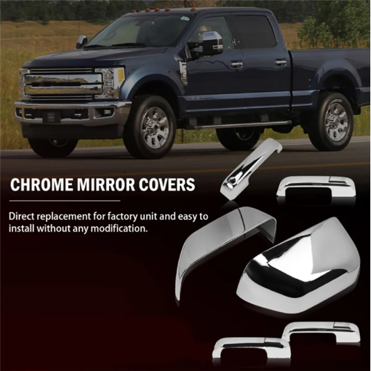 For 2017-2022 Ford F-250 F-350 F-450 Top Half Chrome Mirror+4 Door Handle Covers