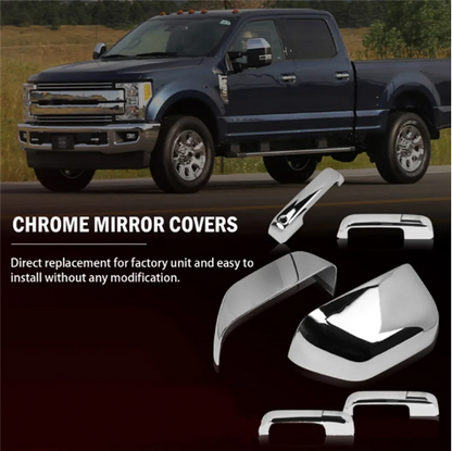 For 2017-2022 Ford F-250 F-350 F-450 Top Half Chrome Mirror+4 Door Handle Covers
