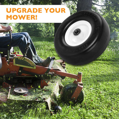 2x 9x3.50-4 Front Flat Free Tire Wheel Set w/ Bearings For Zero-Turn Lawn Mower