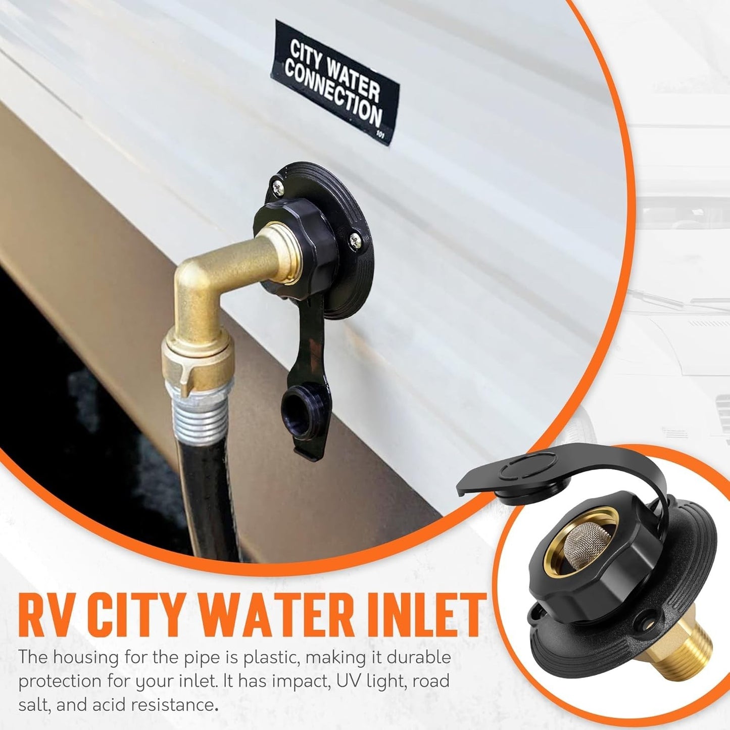 RV City Water Fill Inlet Connection with Check Valve Flange Brass Hose Connector