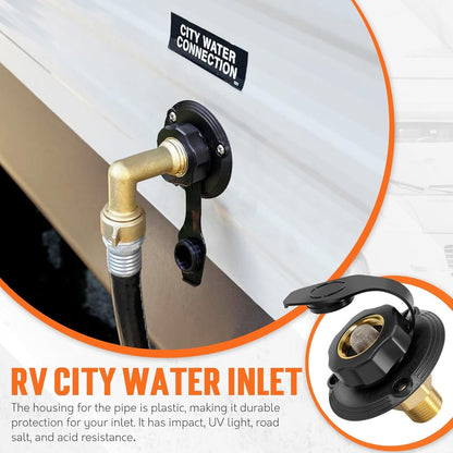 RV City Water Fill Inlet Connection with Check Valve Flange Brass Hose Connector
