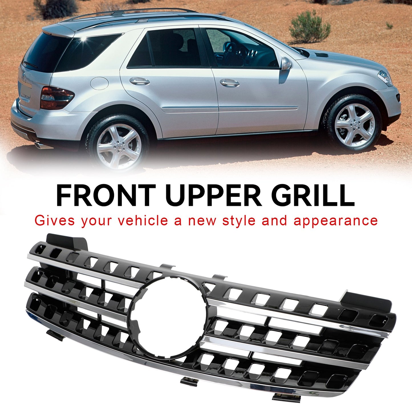 ??Front Bumper Grille Grill Fits Mercedes ML-Class W164 2005-2008 Chrome/Black