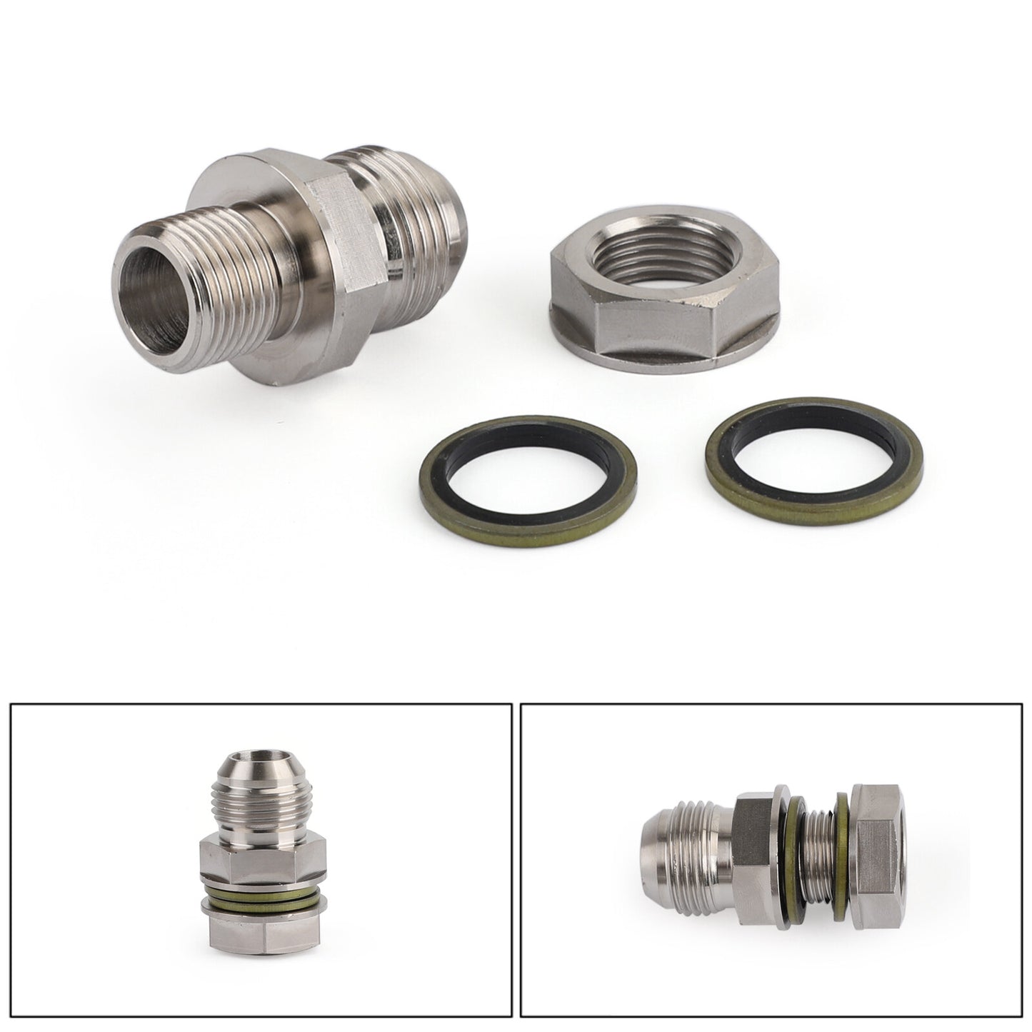 N Turbo Oil Pan Sump Return Drain Adapter Bung Fitting 10AN to M18x1.5 Silver N