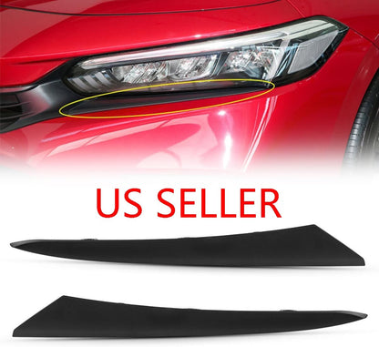 Black Front Headlight Eyelid Molding Trim Strip LH+RH For Honda Civic 2022-2023