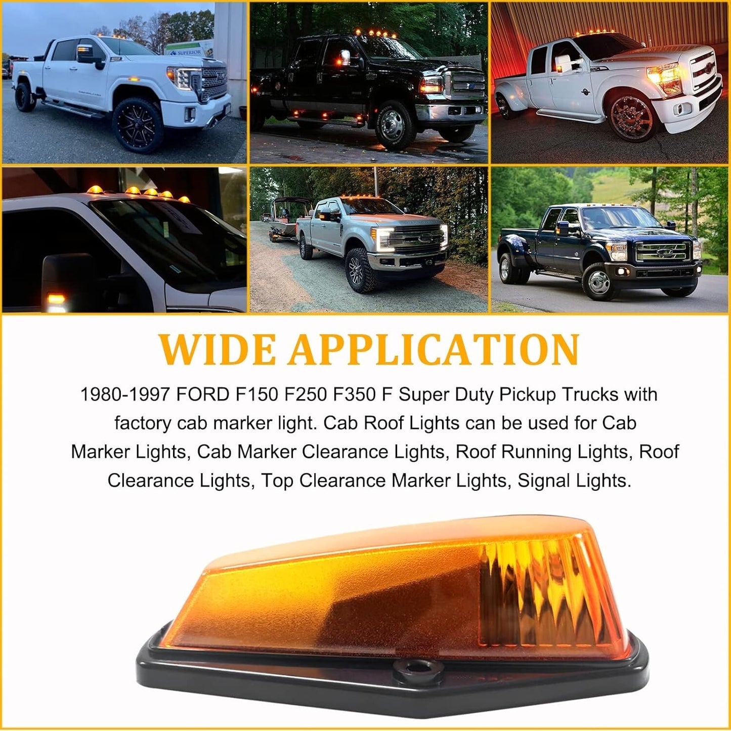 5Pcs For Ford F150 F250 F350 1980-1997 Roof Top Cab Lights Amber LED Marker Lamp