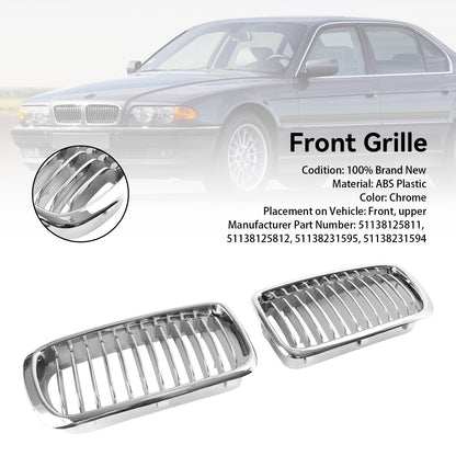 2PCS Chrome Front Kidney Grill Grille Fit BMW 7 Series E38 1994-2001