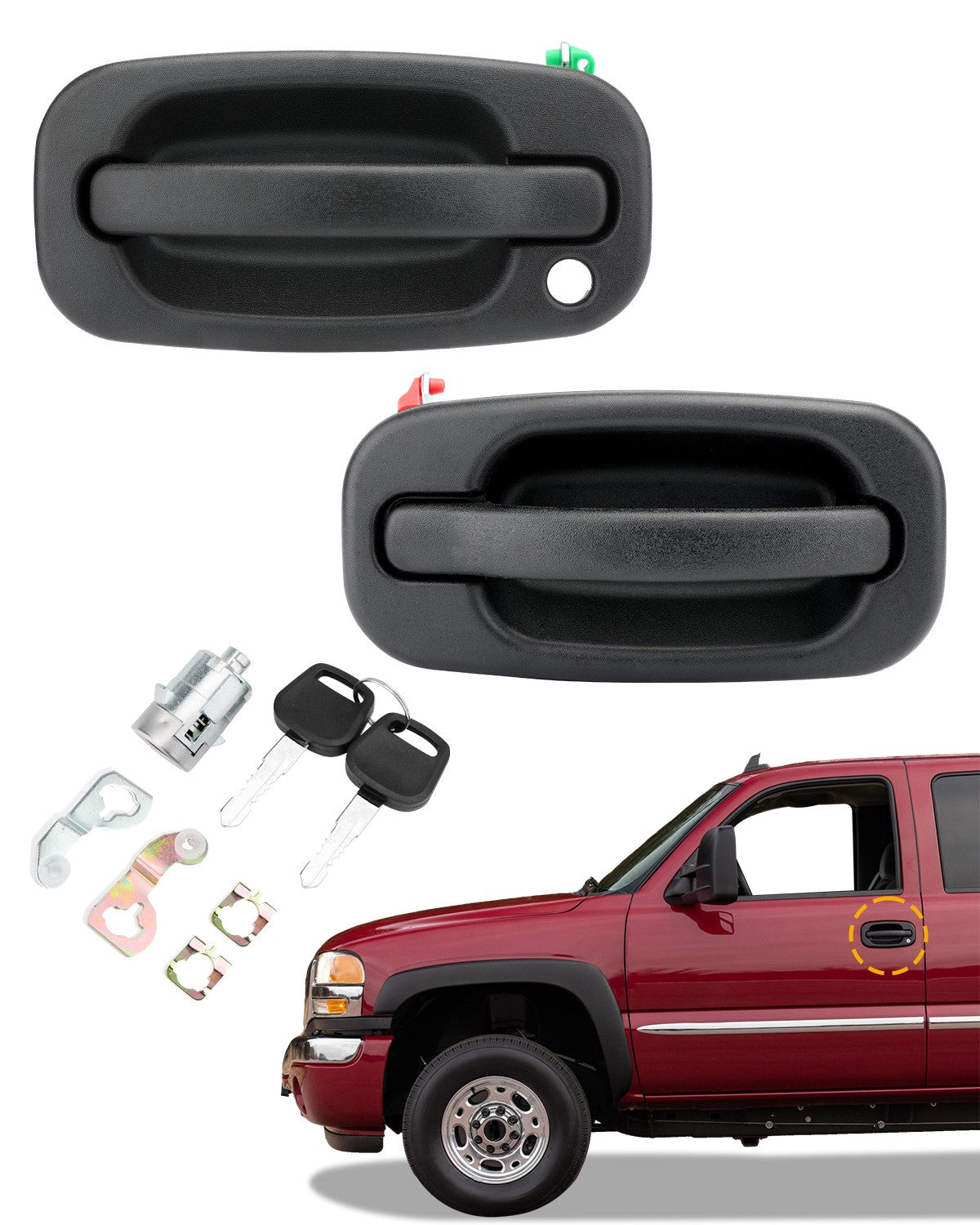 Exterior Door Handles w/ Lock Cylinder & Keys Set For 1999-07 Chevy GMC Cadillac
