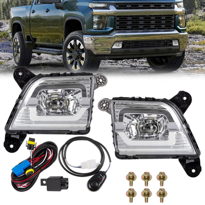 2x Front Driving LED Fog Lights w/ Switch & Wiring Kit For 19-23 Chevy Silverado