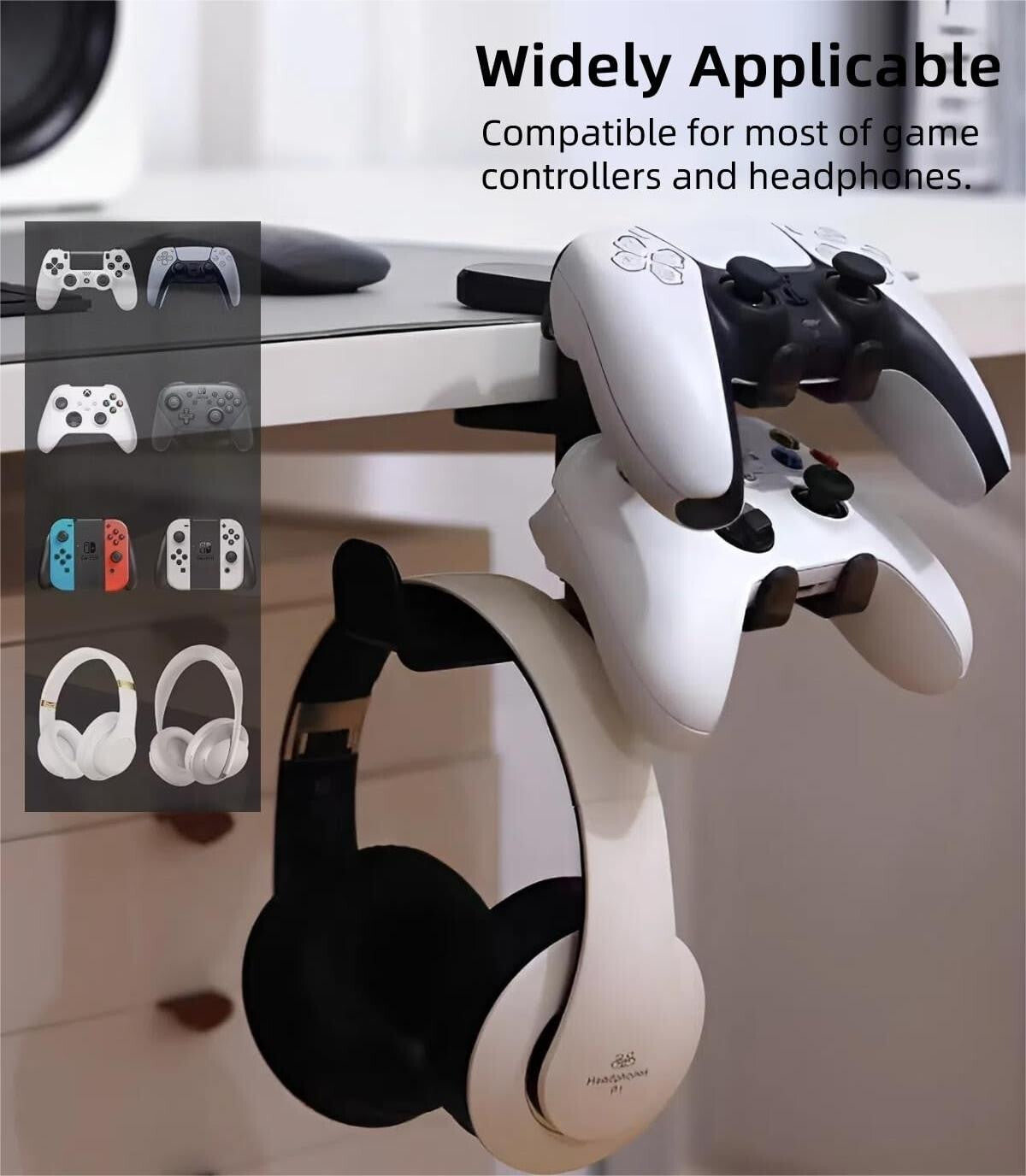 3-in-1 PC Gaming Headphone Headset Earphone Stand Hook Hanger Holder Under Desk