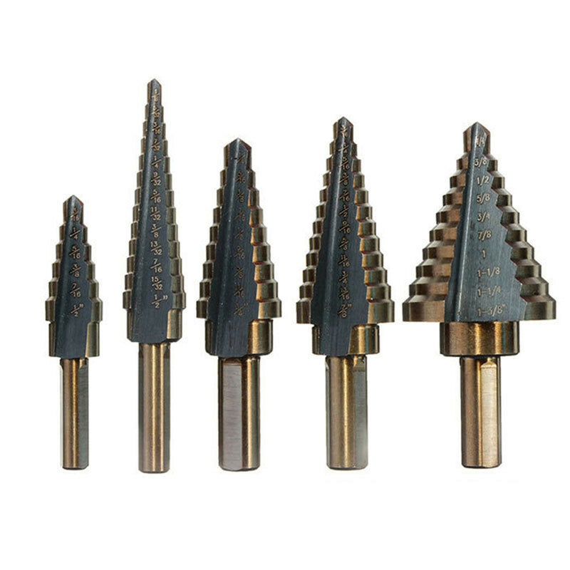 5Pcs HSS High Speed Steel Cobalt Titanium Step Drill Bit Multiple Hole 50 Sizes