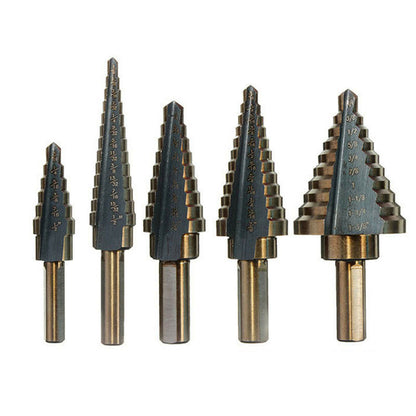 5Pcs HSS High Speed Steel Cobalt Titanium Step Drill Bit Multiple Hole 50 Sizes