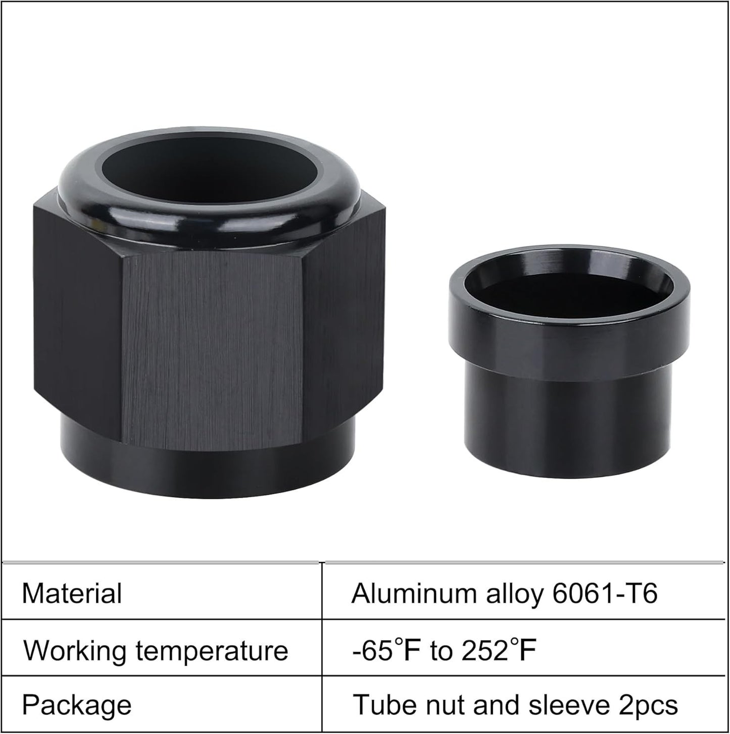 2 Sets 6AN Female To 3/8" Tube Nut & Sleeve 37 Degree Aluminum Black Hardline