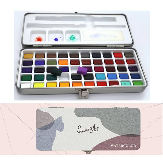 Solid Spare Professional 50 Colors Watercolor Paint Draw Painting + Water Brush Pigments Set
