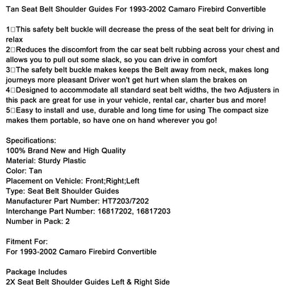 Tan Seat Belt Shoulder Guides For Camaro Firebird Convertible 1993-2002