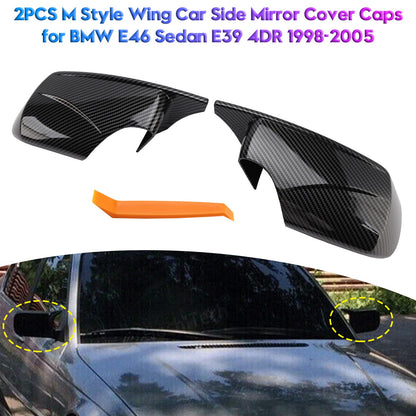 2x M Style Wing Car Side Mirror Cover Caps for BMW E46 Sedan E39 4DR 1998-2005