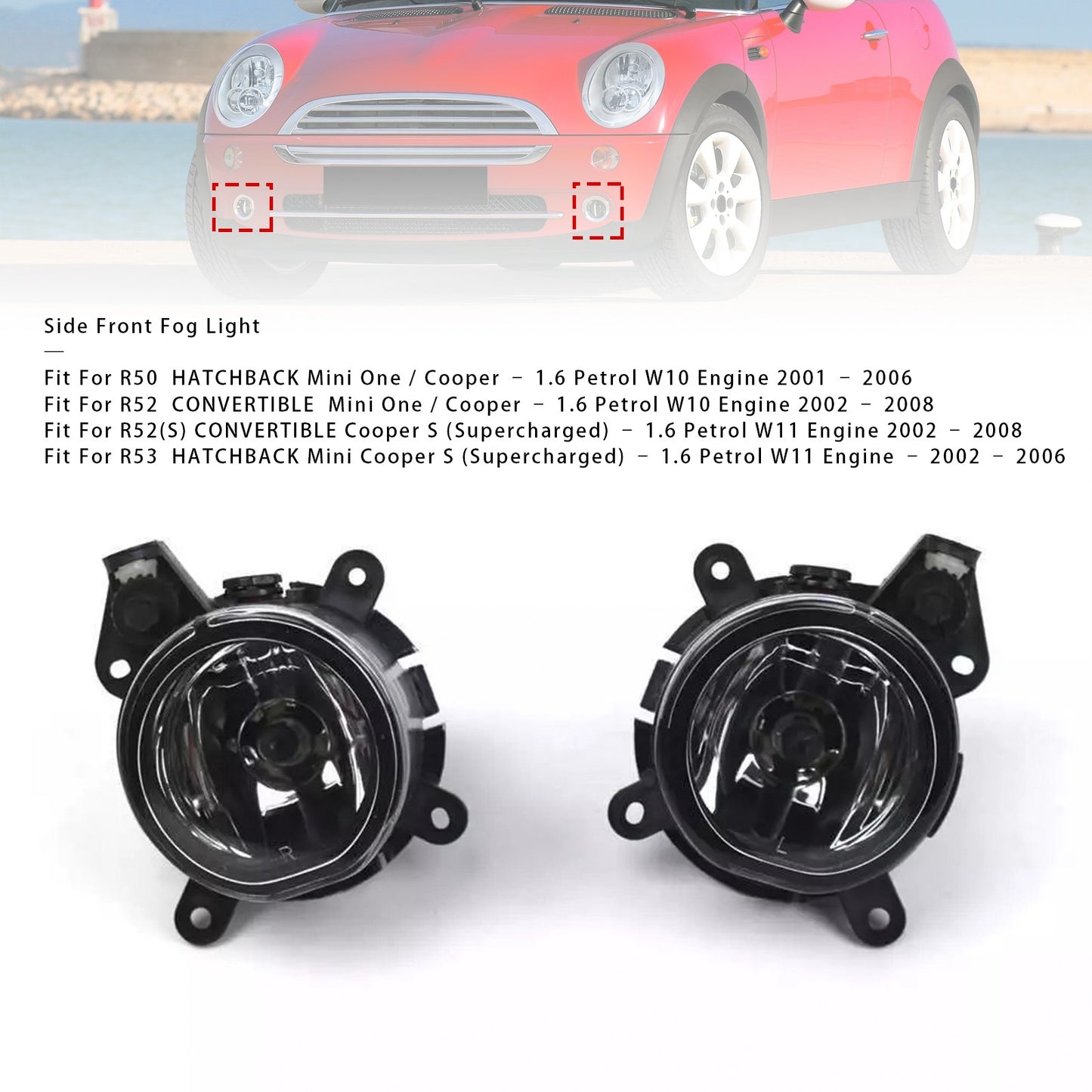 Pair Front Bumper Fog Lights For Mini Cooper One R50 R52 R53 63176925050