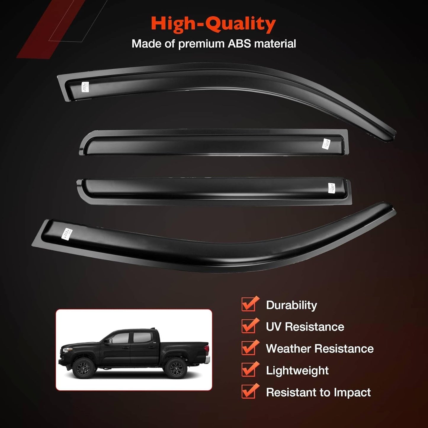 4Pcs Side Window Visor Rain Guards Deflectors For 2016-2023 Toyota Tacoma Black