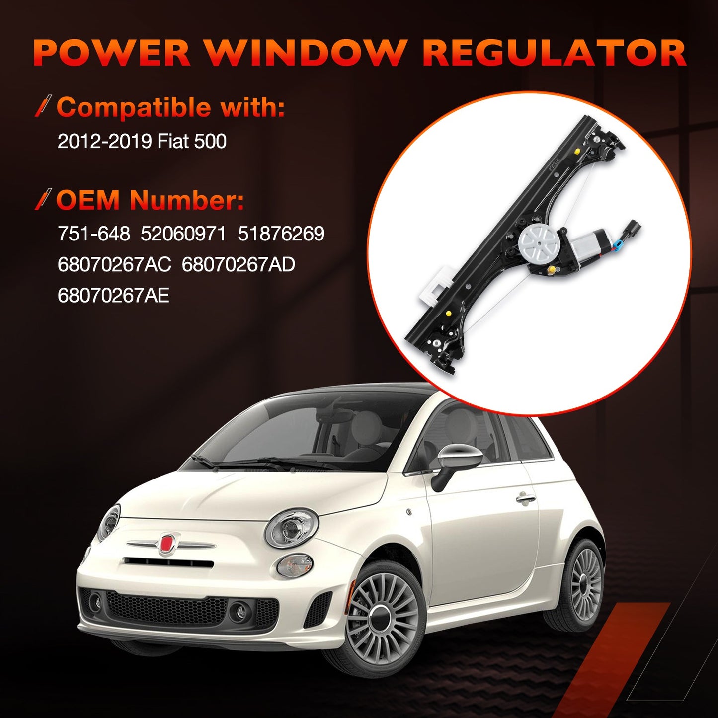 For 2012-2019 Fiat 500 Front Left Power Window Regulator w/ Motor Assy 751-648