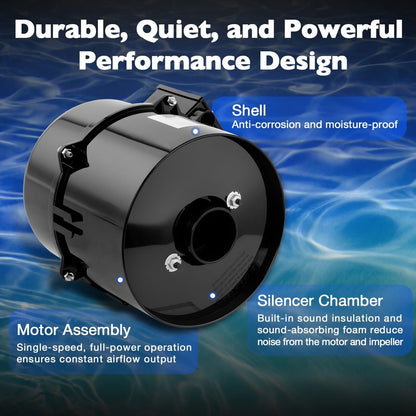 6315141 Pool Spa Blower For Air Supply Silencer 2" Plumbing 1-1/2HP 120V Hot Tub