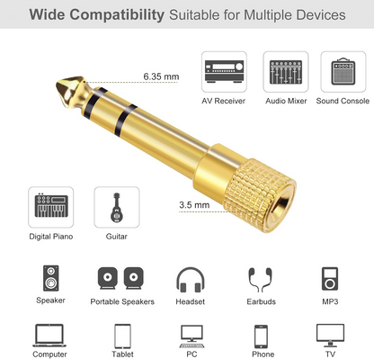 5x TRS Stereo Audio Headphone Adapter 6.35mm 1/4" Male to 3.5mm 1/8" Female Jack