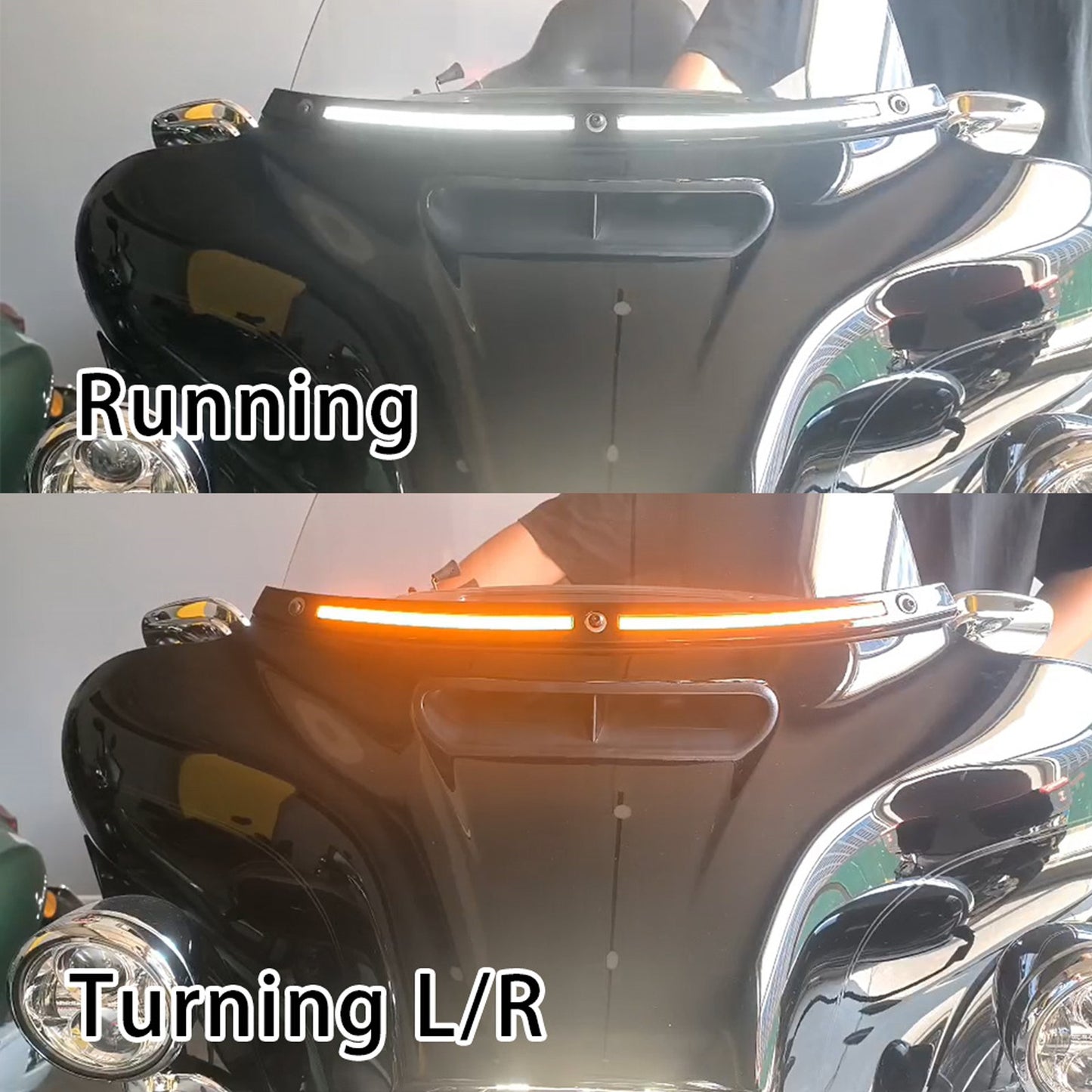 LED Running Turn Signal Light Windshield Trim for 2014+ Electra Glide Chrome