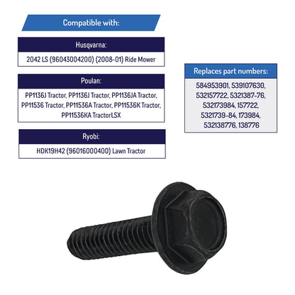 Blade Spindle Hex Head Screw Bolt for Husqvarna, Poulan - 584953901, 539107630