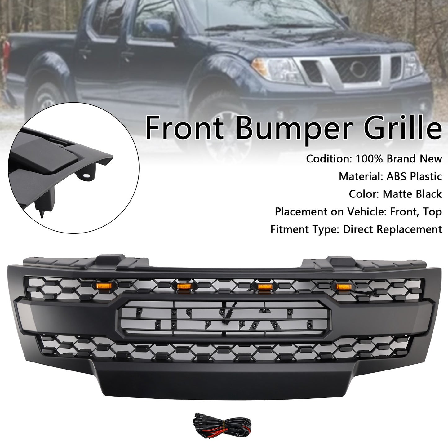 Front Upper Bumper Grille Grill Kit W/ LED Lights For Nissan Frontier 2009-2019