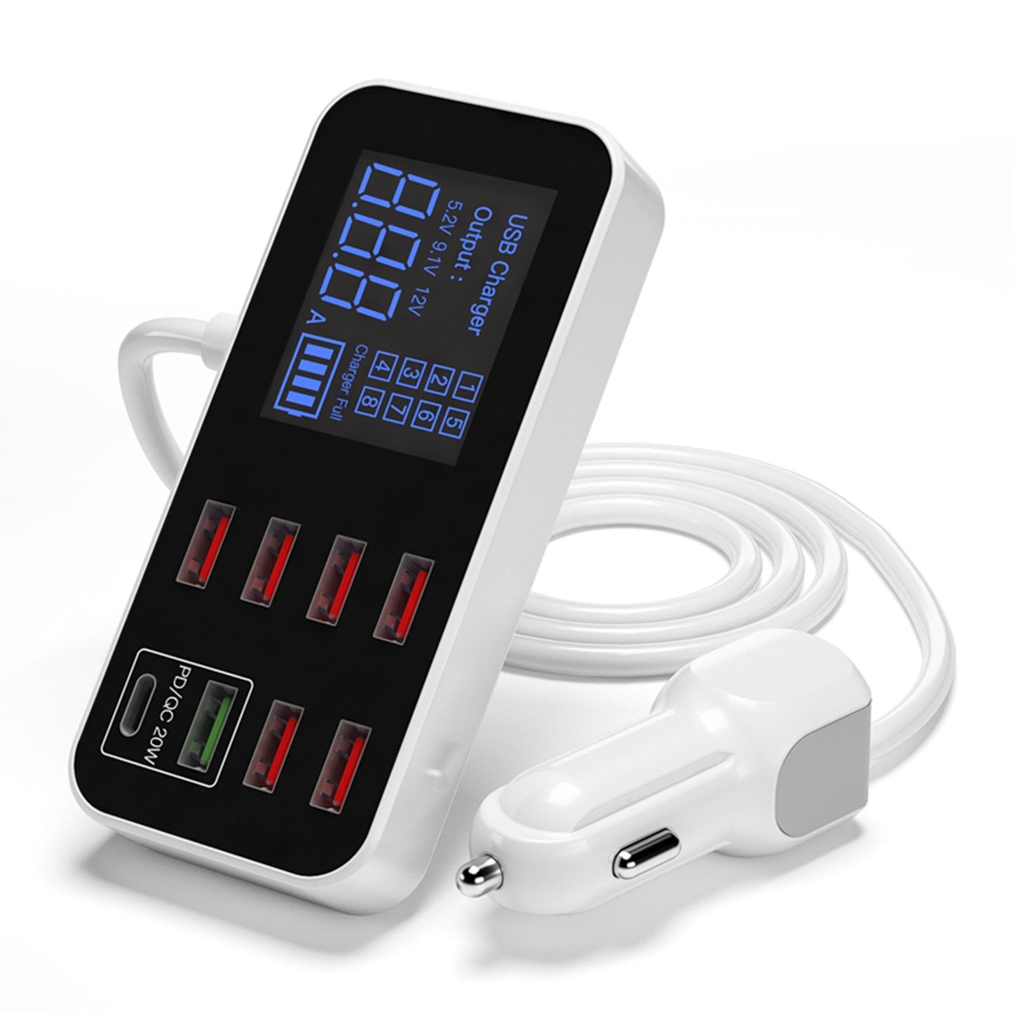 Car Charger USB PD5V1A QC3.0 Display Small Car 8 Port Car Cigarette Lighter