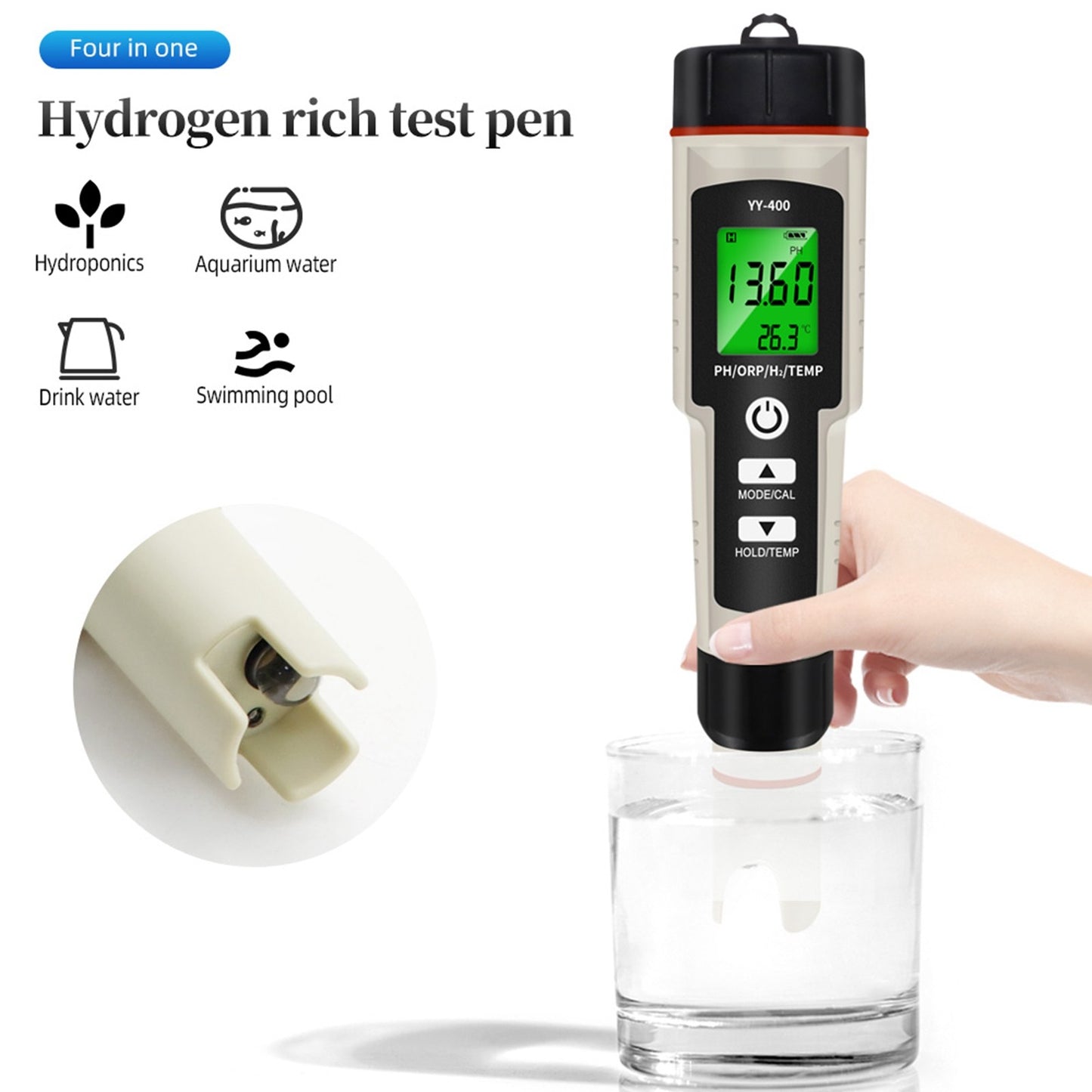 ??Portable 4 In 1 Hydrogen-Rich Test Pen PH/ORP/TEMP Water Quality Meter Tester