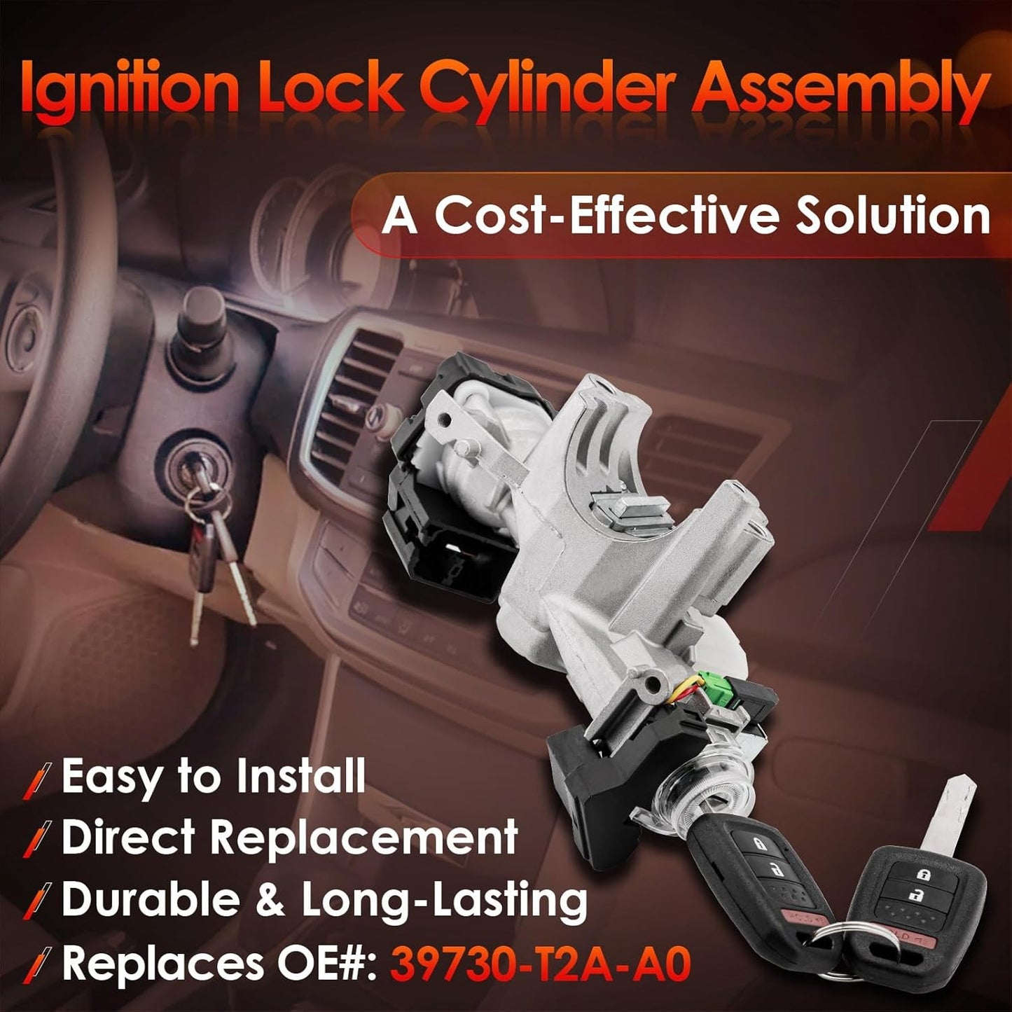 Ignition Switch Lock Cylinder w/ Remote Keys For 13-17 Honda Accord 39730-T2A-A0