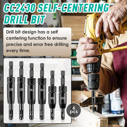 6pcs Carbon Steel Self Centering Drill Bit Set Hex Shank Hinge Drilling Tool